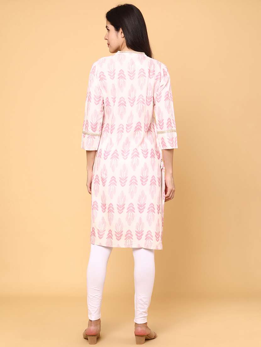 women printed three quarter sleeve straight kurta - 22246612 -  Standard Image - 4