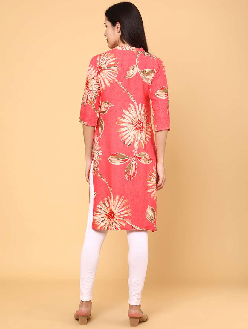 women floral printed three quarter sleeve straight kurta - 22246614 -  Standard Image - 4
