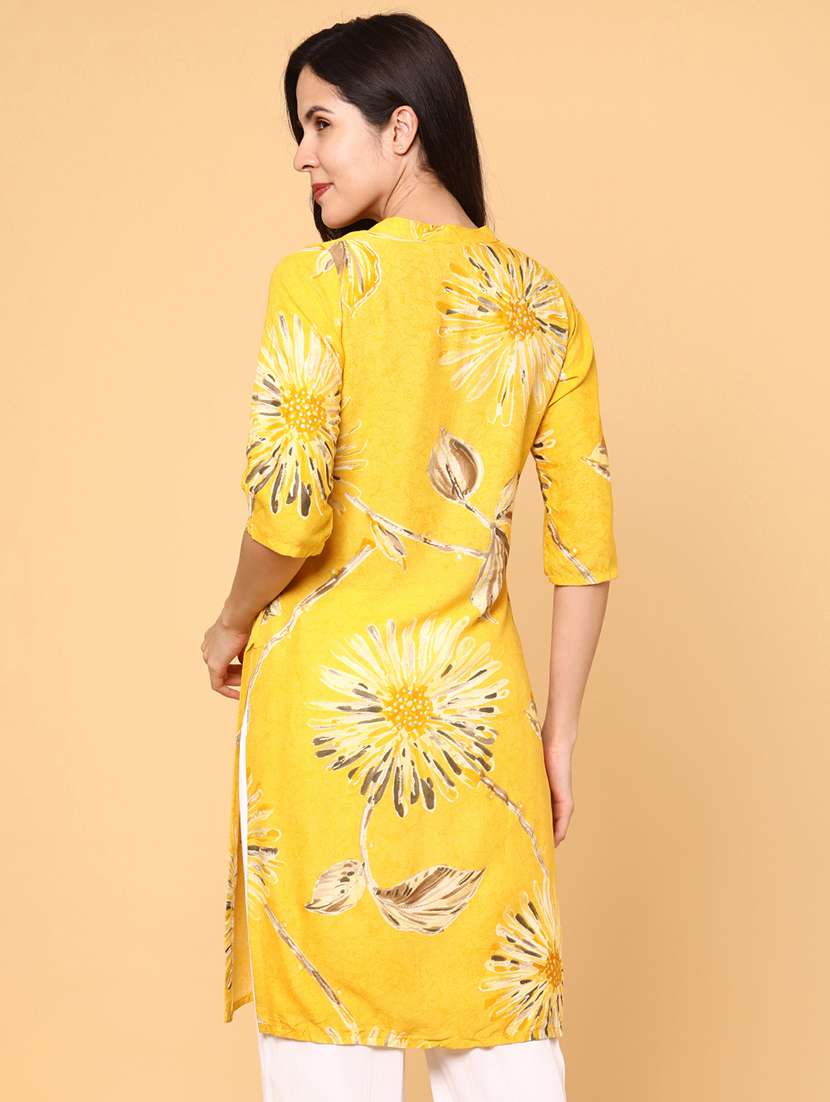 women floral printed three quarter sleeve straight kurta - 22246616 -  Standard Image - 4