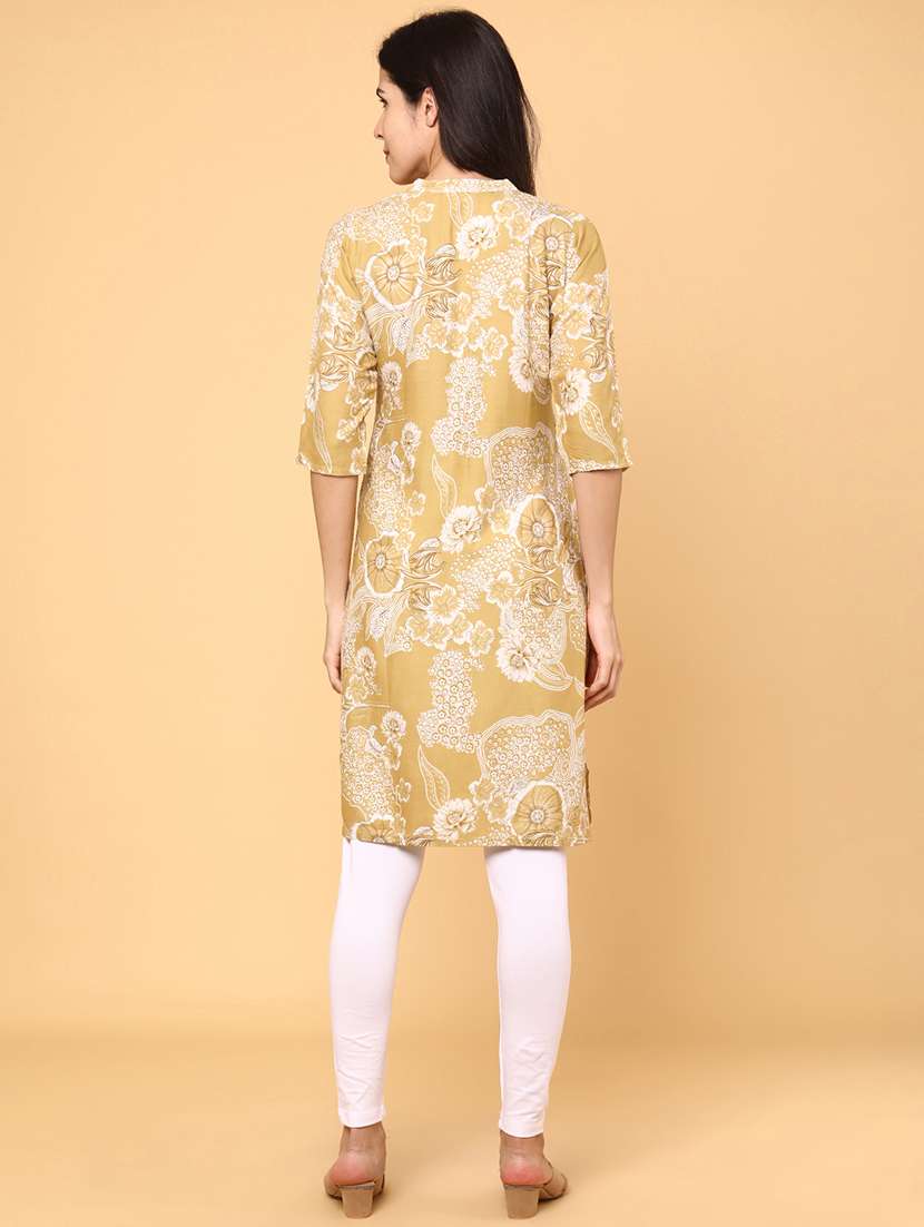 women floral printed three quarter sleeve straight kurta - 22246617 -  Standard Image - 4