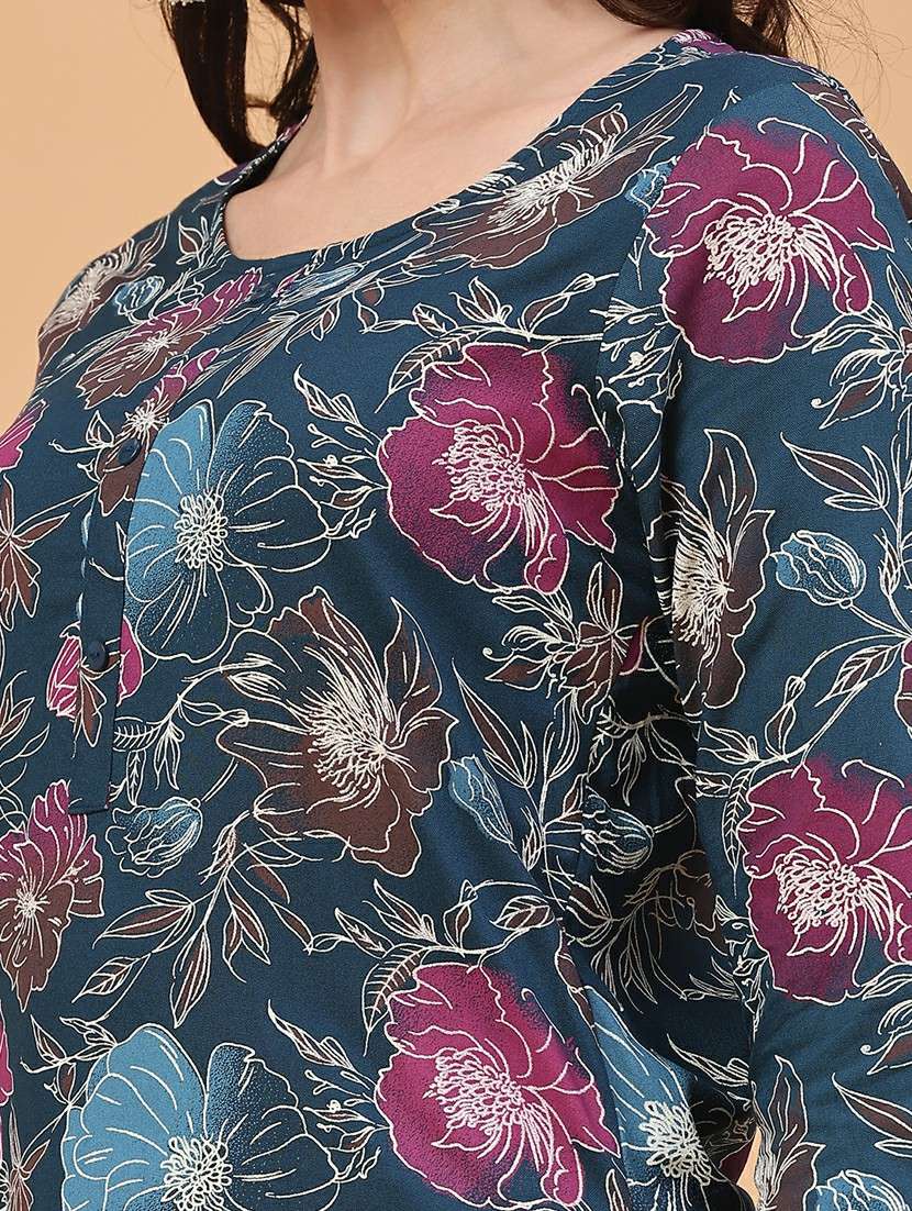 women floral printed three quarter sleeve straight kurta - 22246620 -  Standard Image - 1