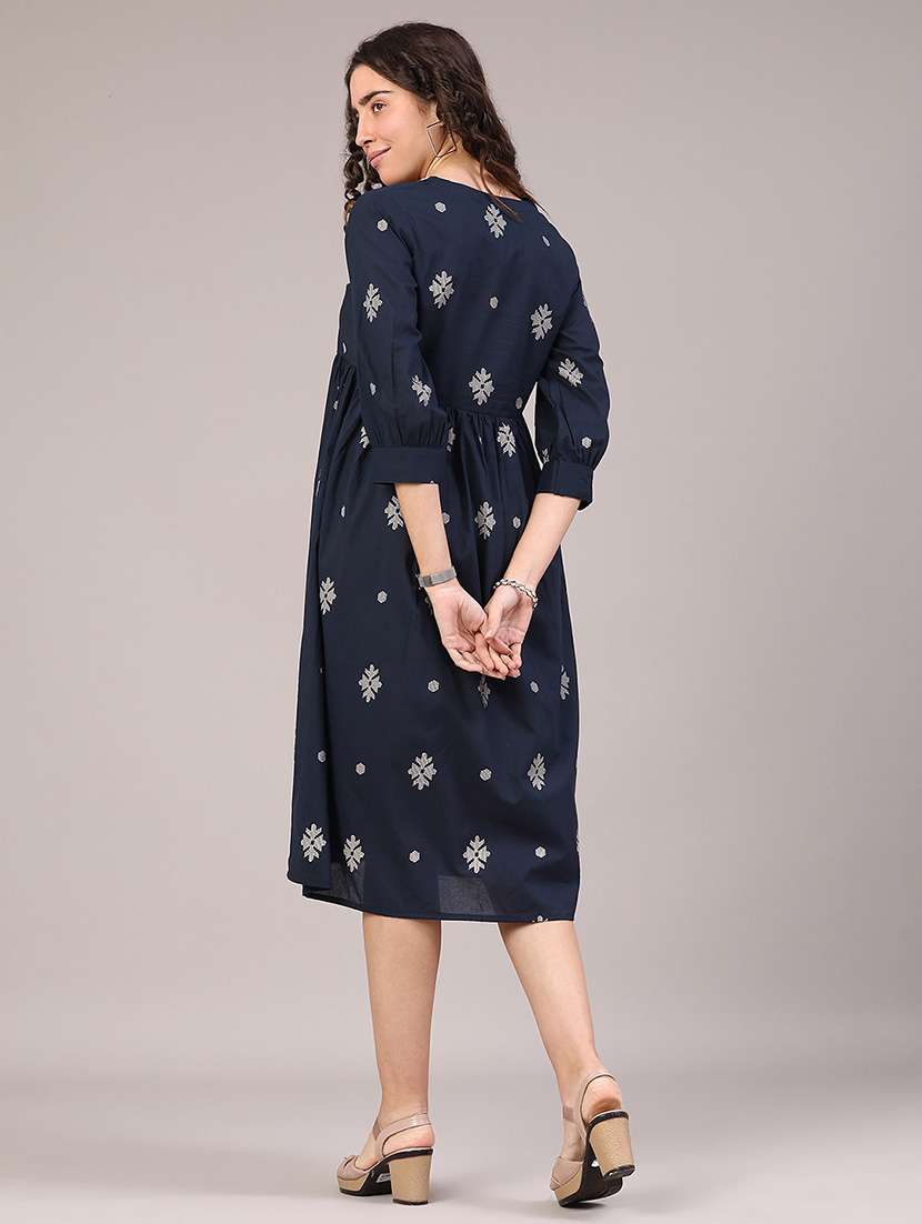 Women Printed Three Quarter Sleeve A-line Ethnic Dress - 22246657 -  Standard Image - 4
