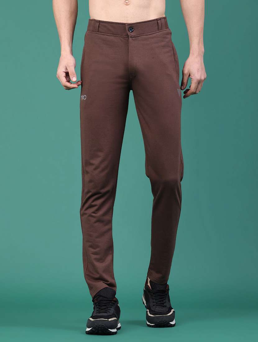 men solid mid rise full length track pant