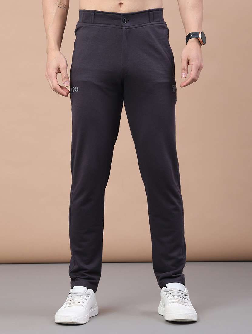 men solid mid rise full length track pant