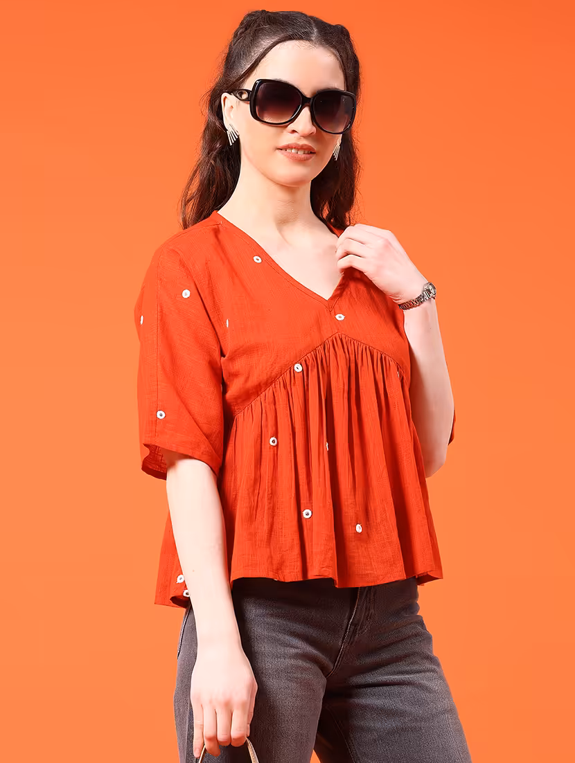 women solid with work v neck peplum top - 22246712 -  Standard Image - 1