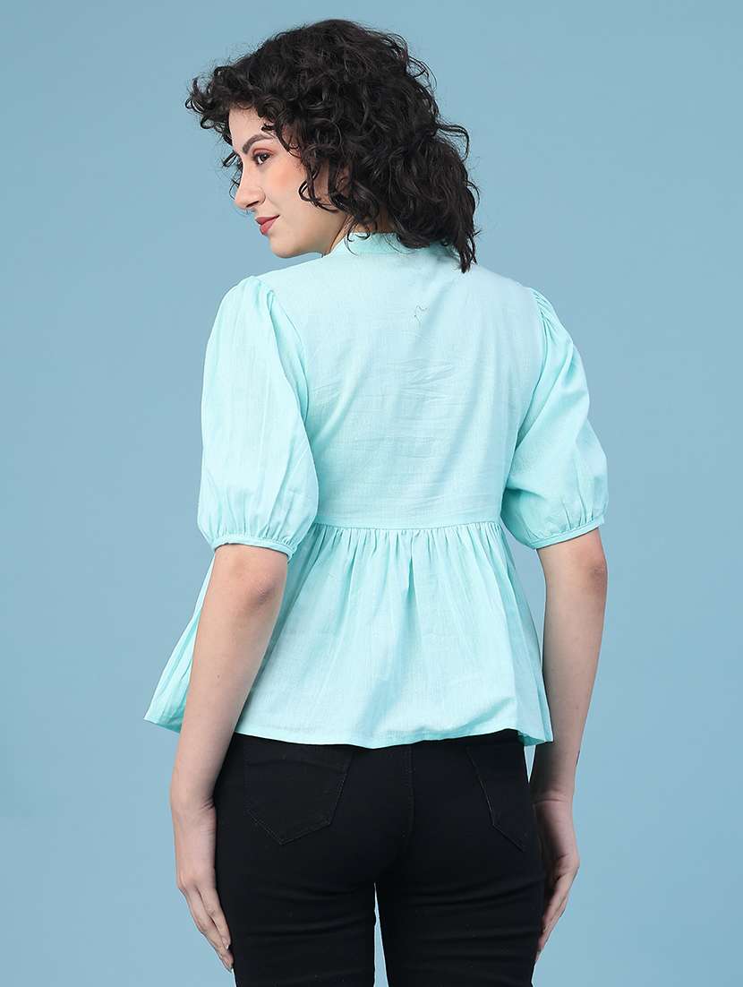 women solid with work tie-up neck top - 22246714 -  Standard Image - 4