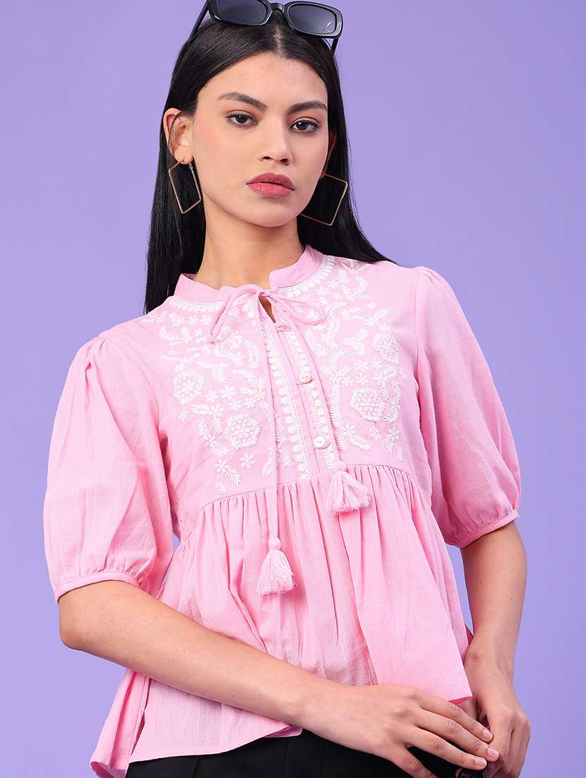 women solid with work puff sleeve peplum top - 22246715 -  Standard Image - 1