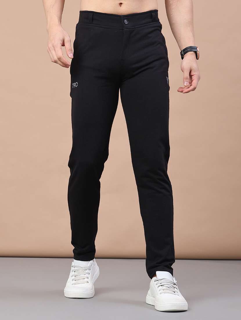 men solid mid rise full length track pant
