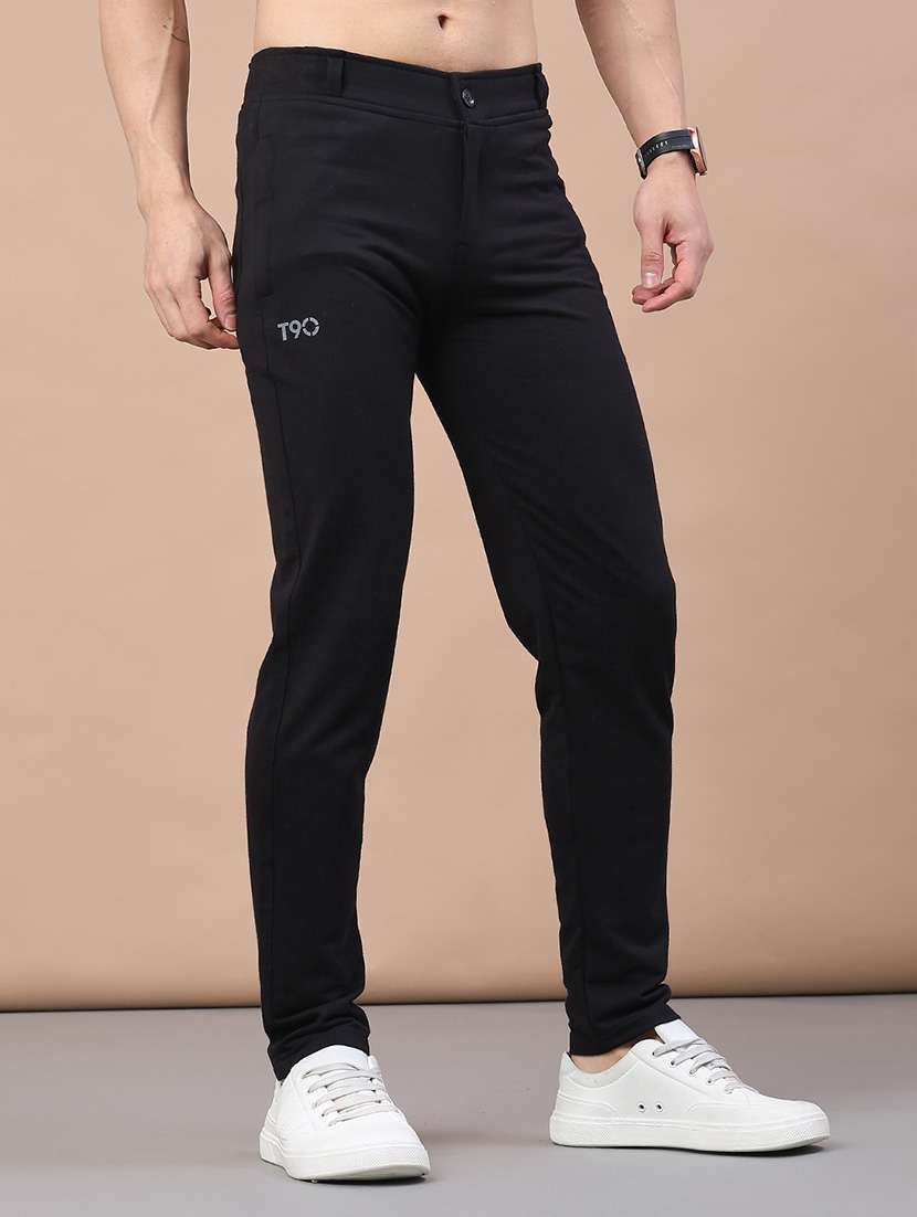 men solid mid rise full length track pant - 22246750 -  Standard Image - 1