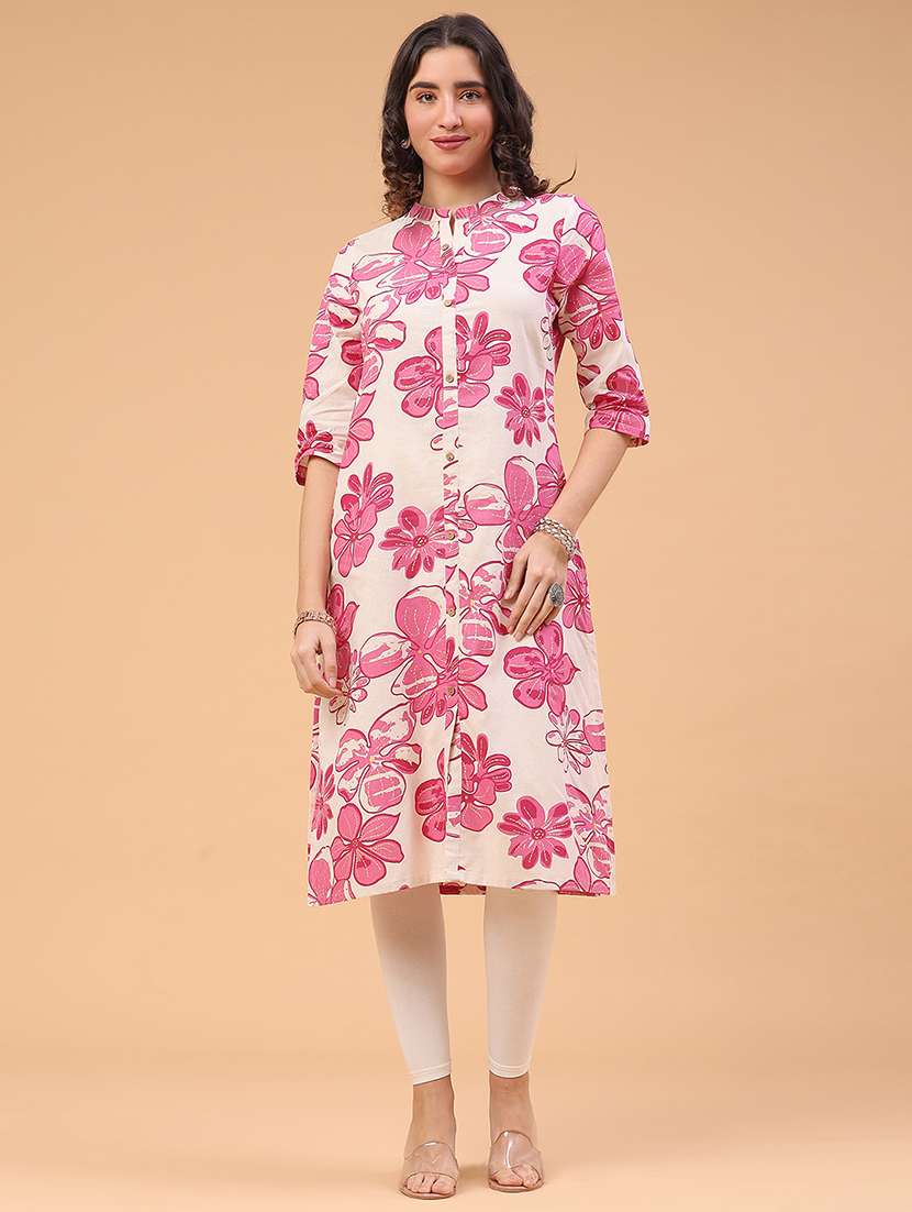 women floral three quarter sleeve a-line kurta  - 22246780 -  Standard Image - 1