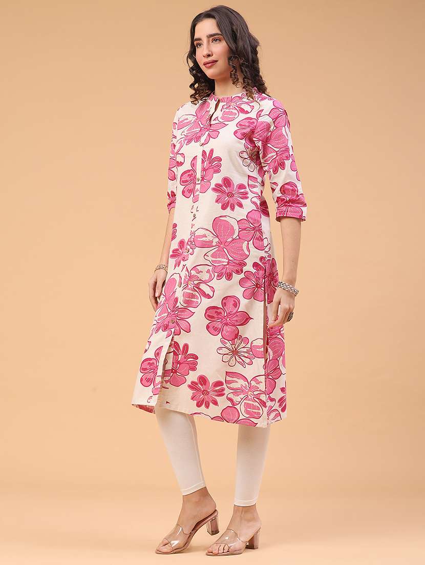 women floral three quarter sleeve a-line kurta  - 22246780 -  Standard Image - 4
