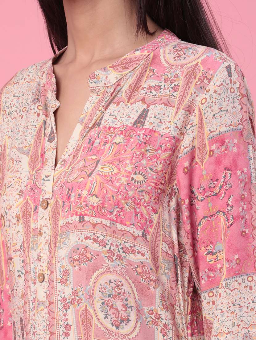 women printed three quarter sleeves a-line kurta - 22246782 -  Standard Image - 1