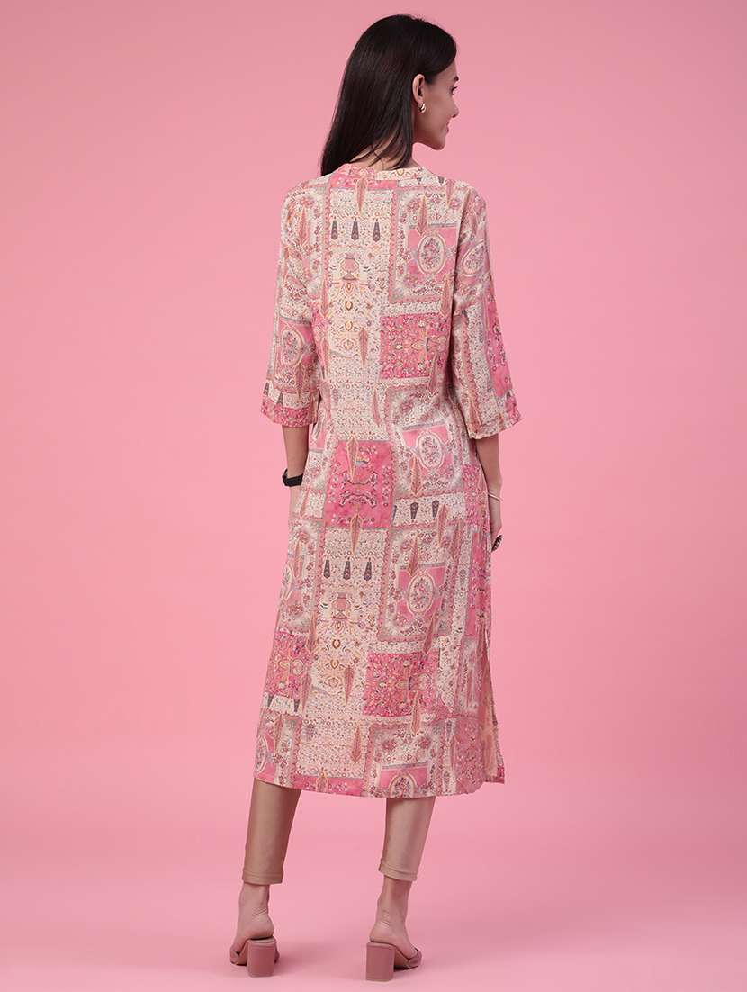 women printed three quarter sleeves a-line kurta - 22246782 -  Standard Image - 4