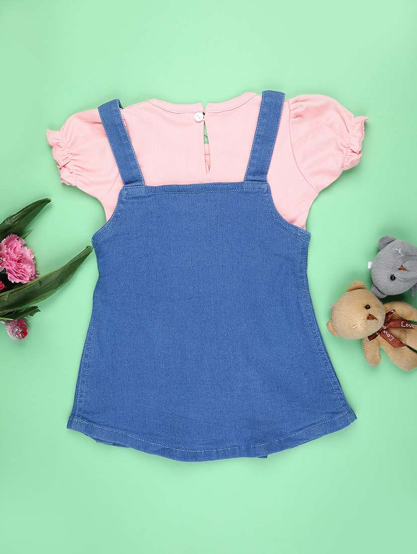 girls embroidered puff sleeve dungaree dress - 22246965 -  Standard Image - 1