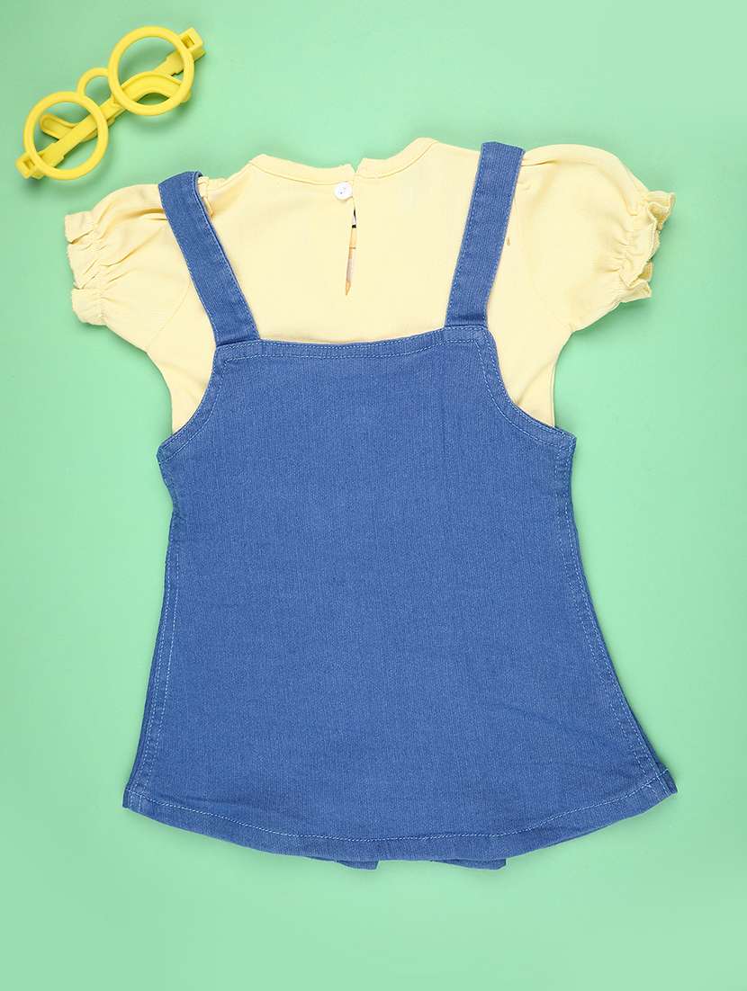 girls embroidered puff sleeve dungaree dress - 22246966 -  Standard Image - 1