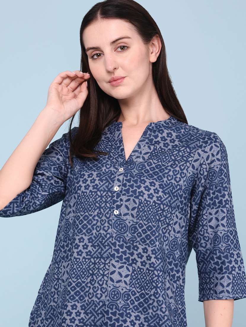 women printed three quarter sleeves straight kurti - 22246969 -  Standard Image - 1