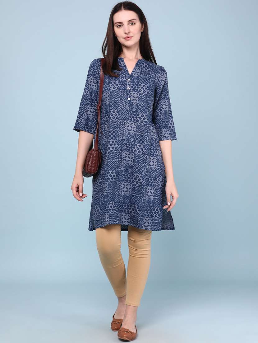 women printed three quarter sleeves straight kurti - 22246969 -  Standard Image - 4