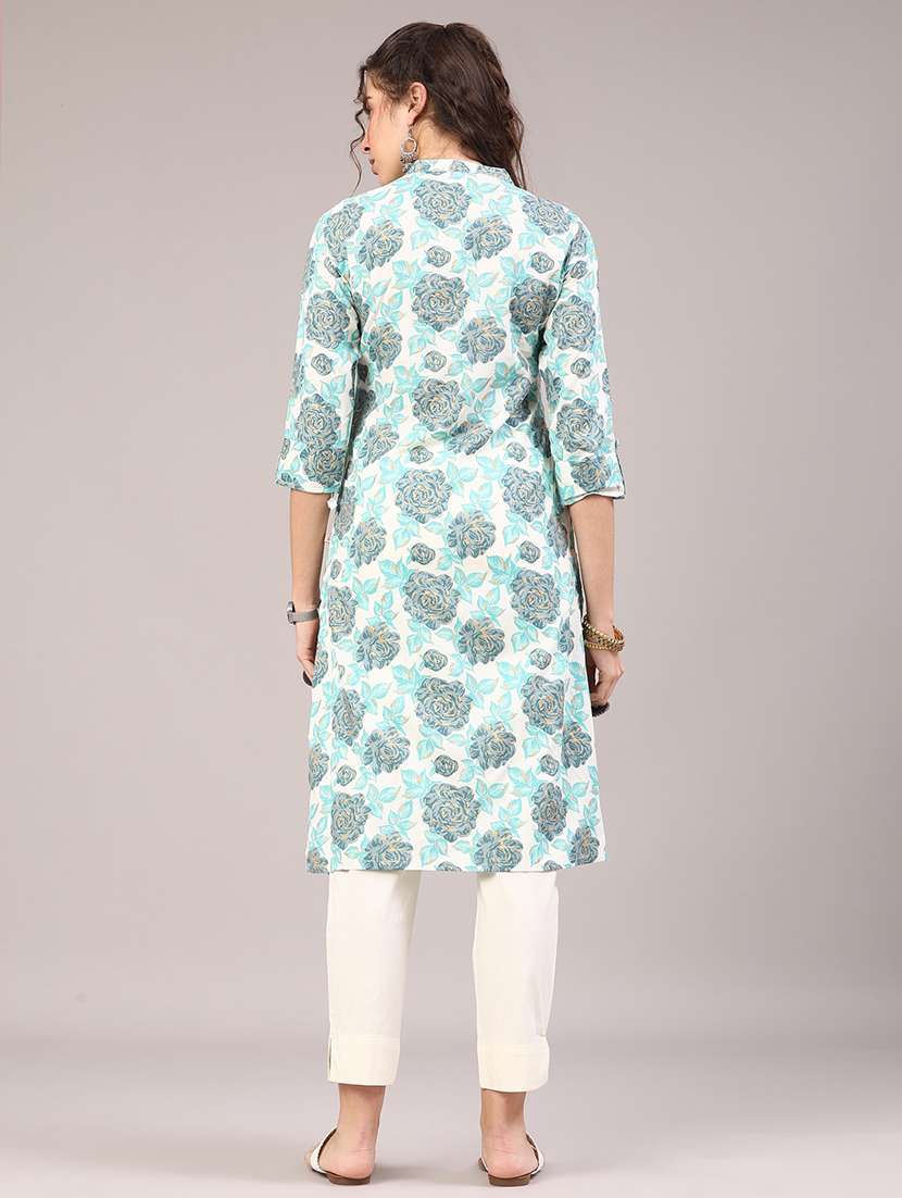 women floral three quarter sleeve a-line kurta - 22246972 -  Standard Image - 4