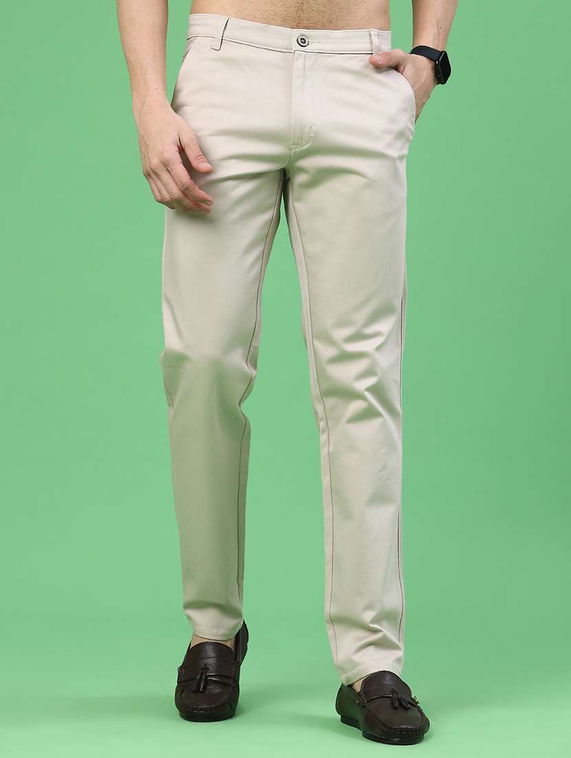 men solid mid rise chinos casual trouser