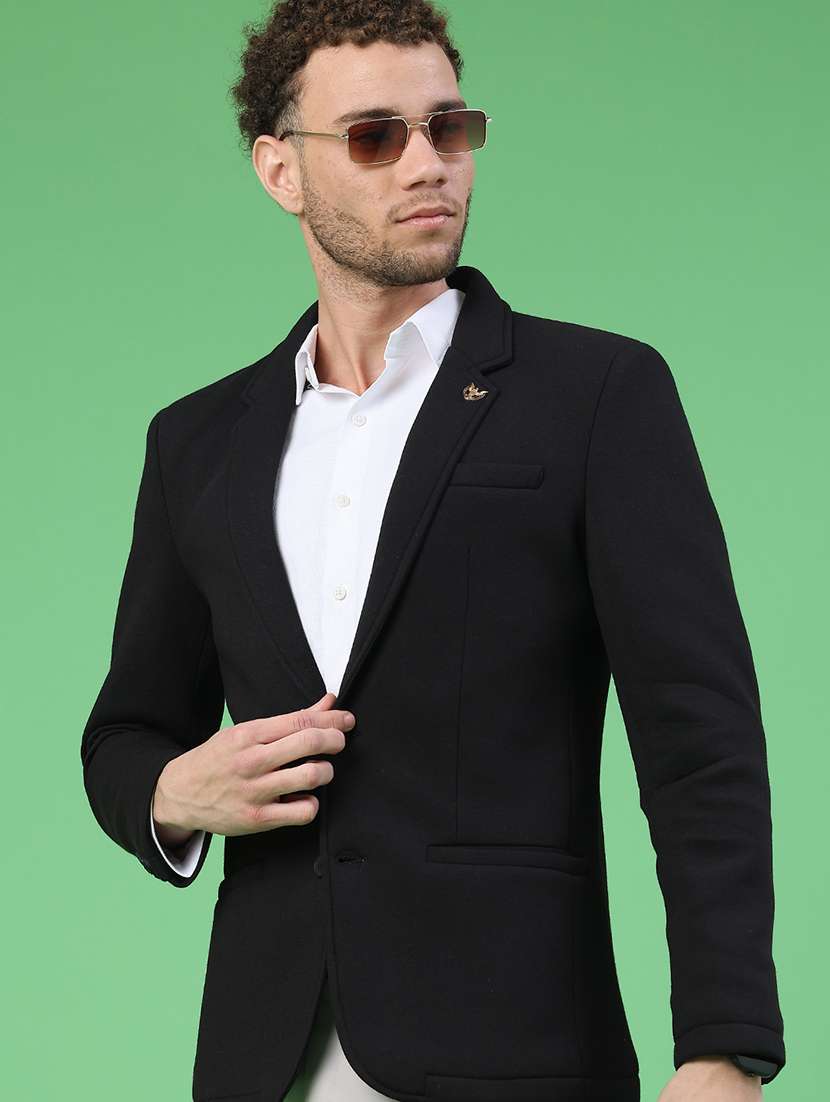 men solid lapel collar single breasted casual blazer
