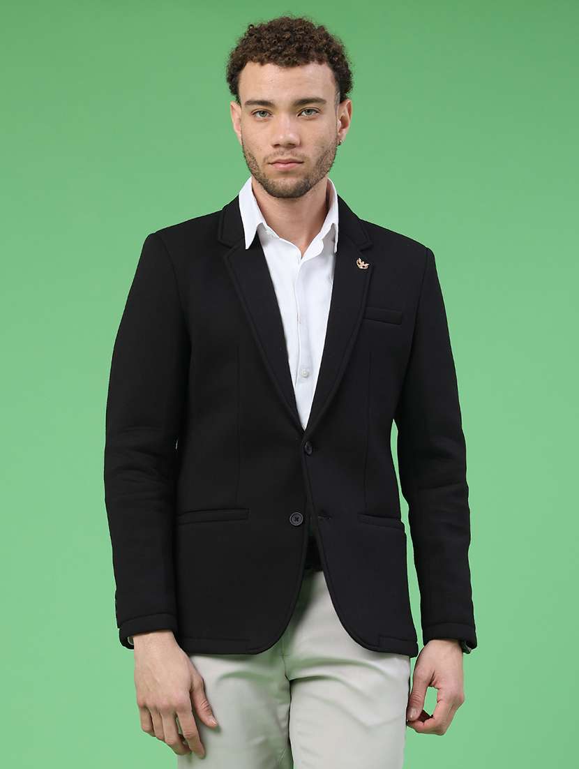 men solid lapel collar single breasted casual blazer - 22247038 -  Standard Image - 1