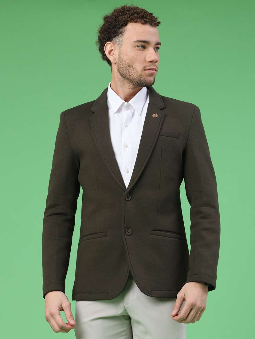 men solid lapel collar single breasted casual blazer - 22247039 -  Standard Image - 1