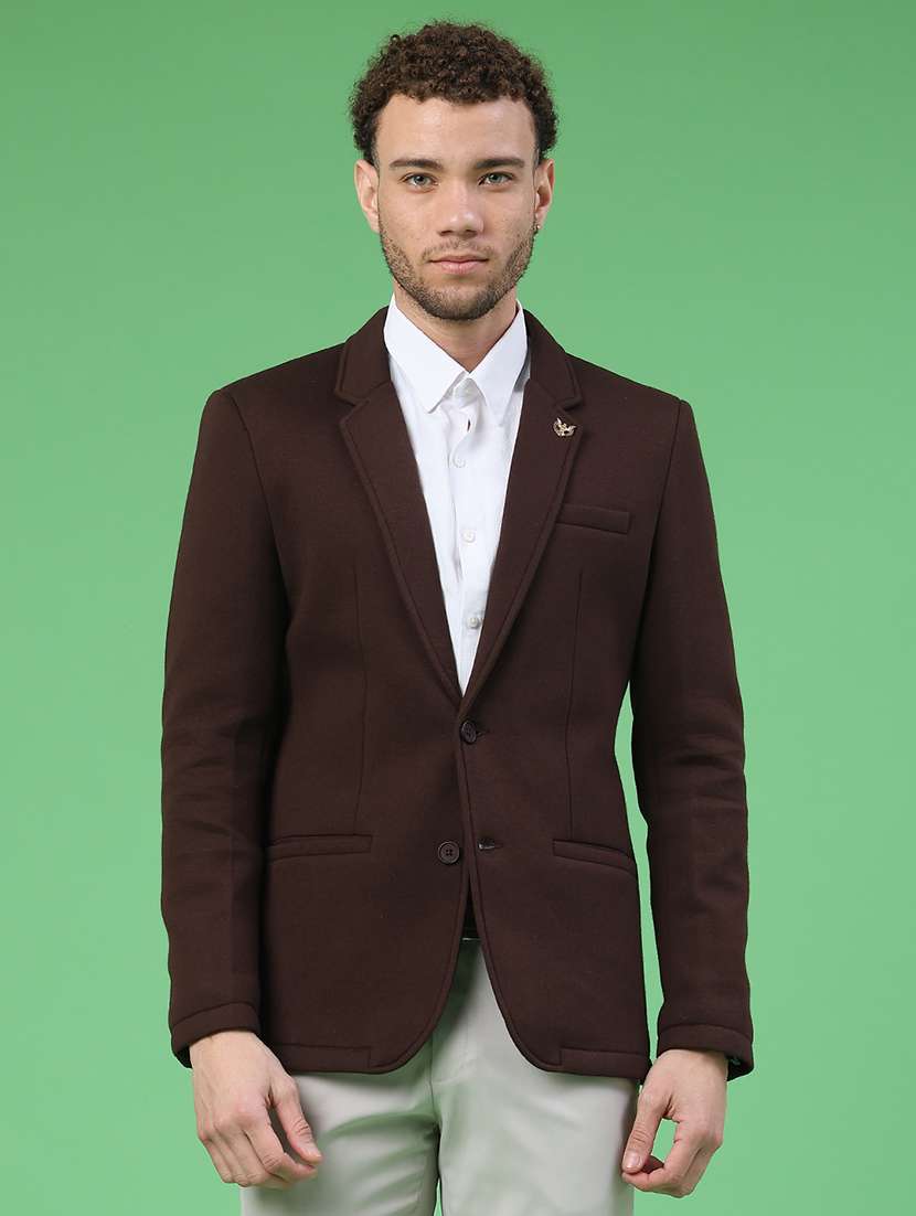 men solid lapel collar single breasted casual blazer - 22247040 -  Standard Image - 1