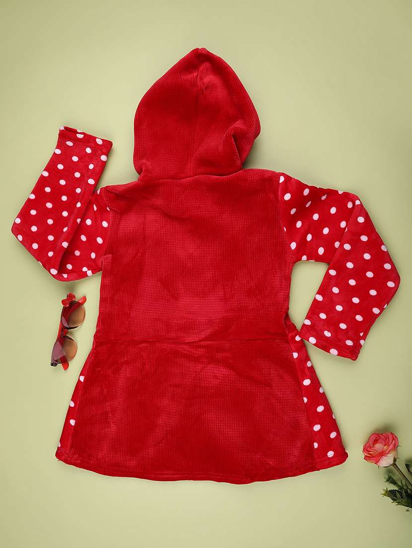 girls printed long sleeve hooded frock - 22247076 -  Standard Image - 1