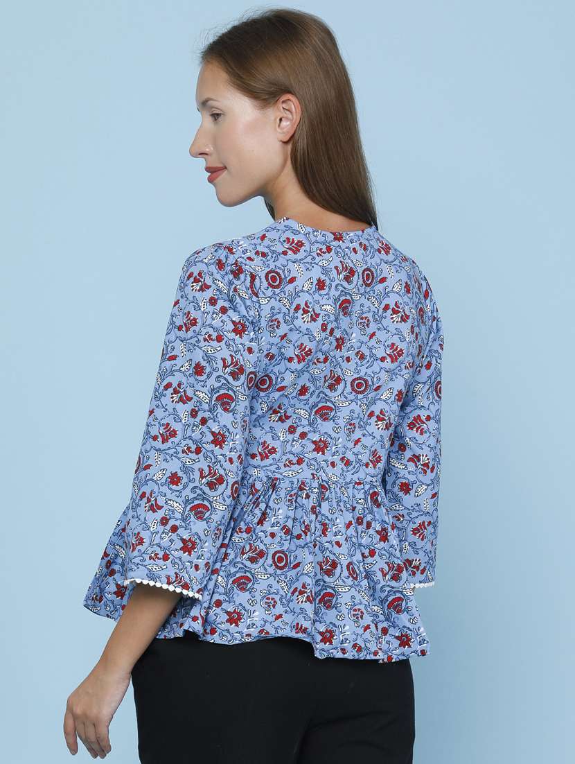 Women Printed Three Quarter Sleeves Flared Kurti - 22247096 -  Standard Image - 4
