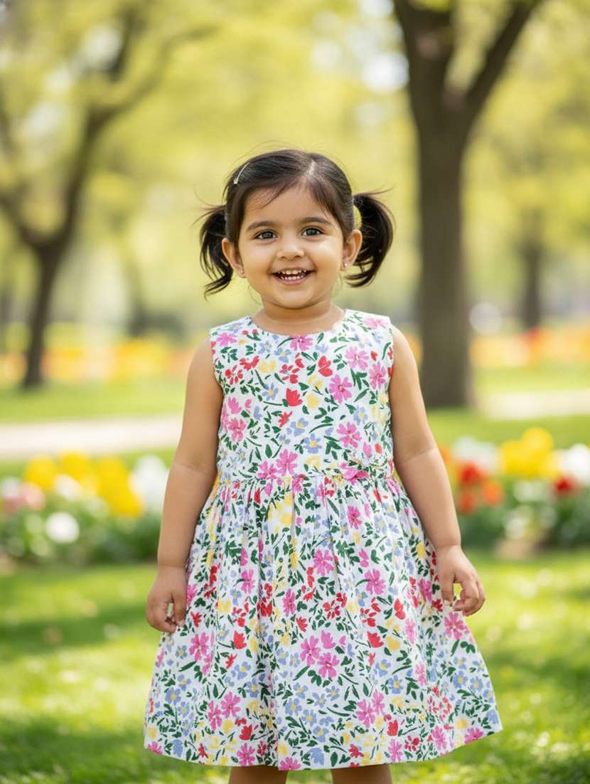 girls printed sleeveless flared frock - 22247150 -  Standard Image - 1
