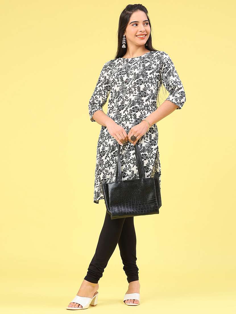 women floral printed three quarter sleeve straight kurta - 22247251 -  Standard Image - 4