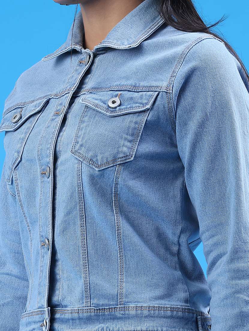 women solid long sleeve denim jacket - 22247333 -  Standard Image - 4