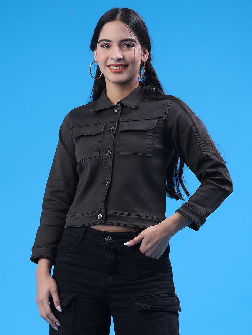 women solid long sleeve denim jacket - 22247334 -  Standard Image - 1