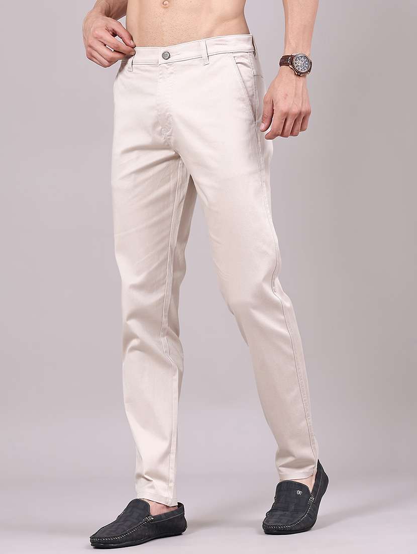 men solid mid rise chinos casual trouser