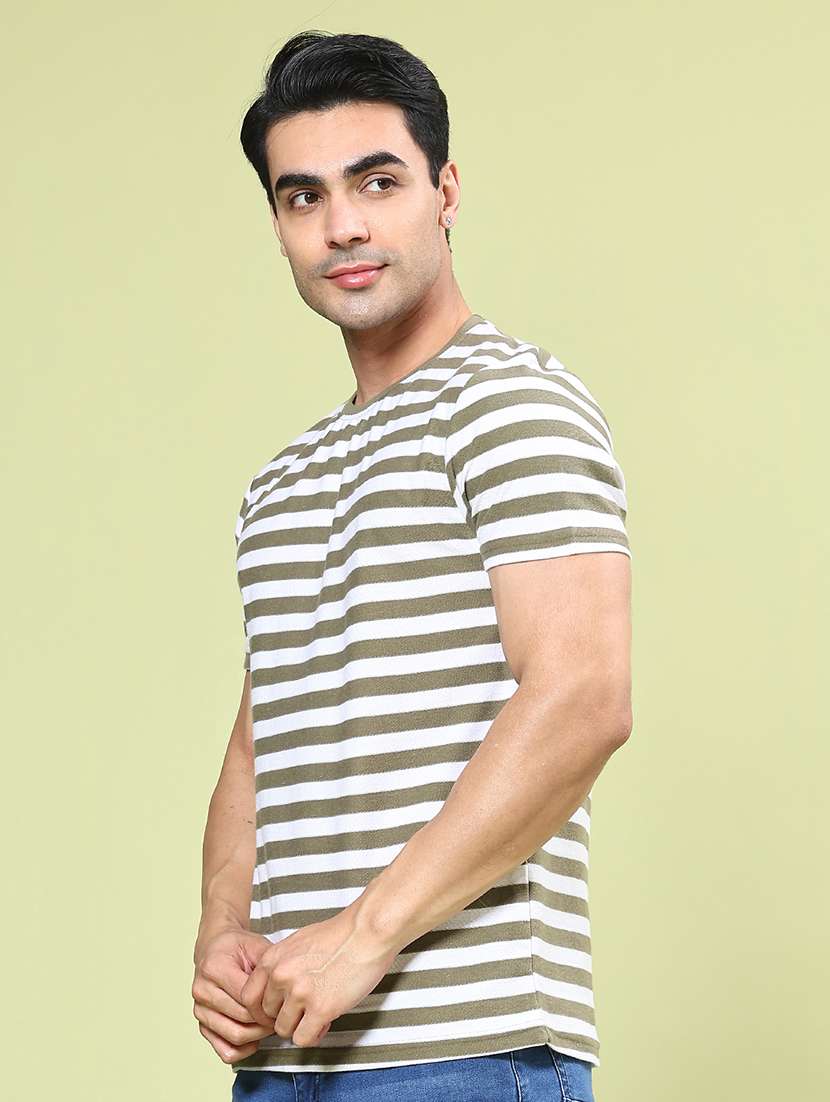 men brown stripes cotton blend plain t-shirt - 22247468 -  Standard Image - 1