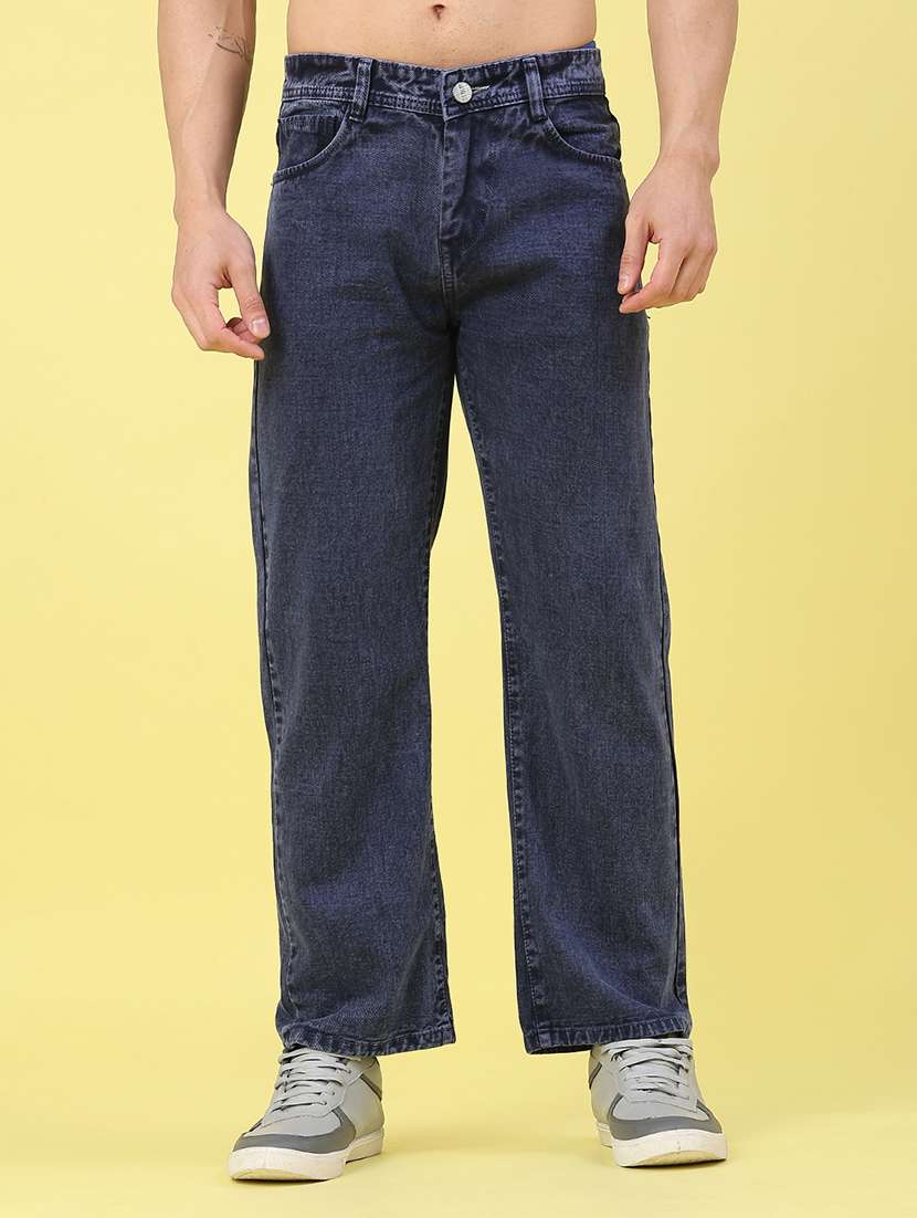 men solid mid rise straight jeans