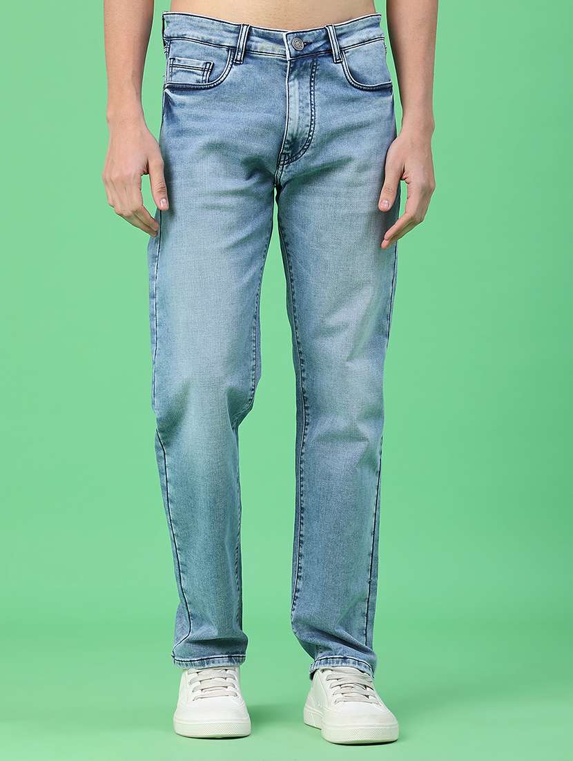 men washed mid rise full length relaxed fit jeans