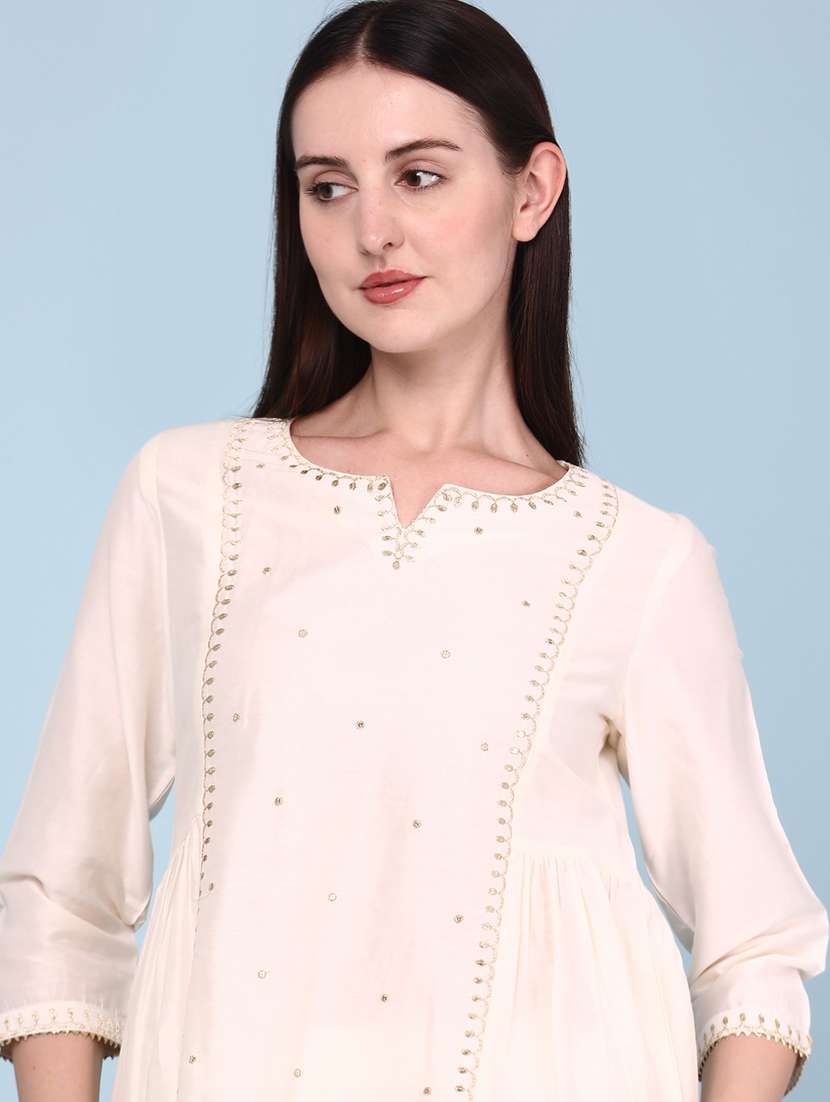 women embroidered three quarter sleeves kurta pant set - 22248097 -  Standard Image - 1