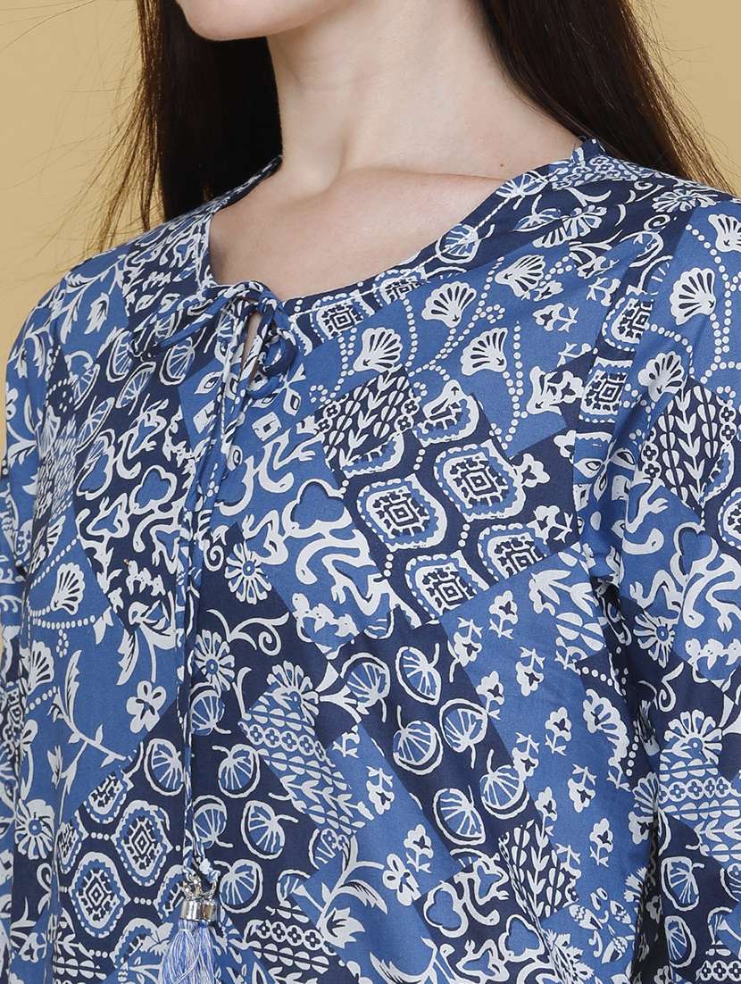 Women Printed Three Quarter Sleeves Straight Kurta - 22248171 -  Standard Image - 1