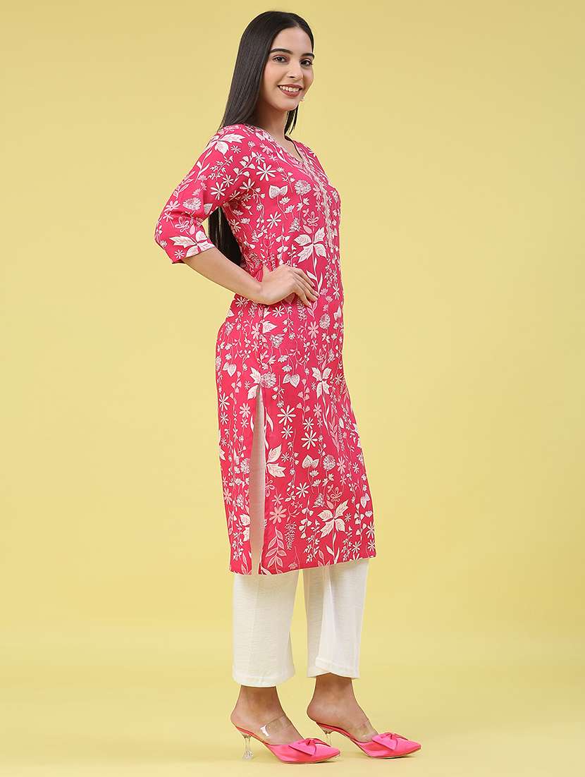 women floral three quarter sleeve kurta pant set - 22248174 -  Standard Image - 4