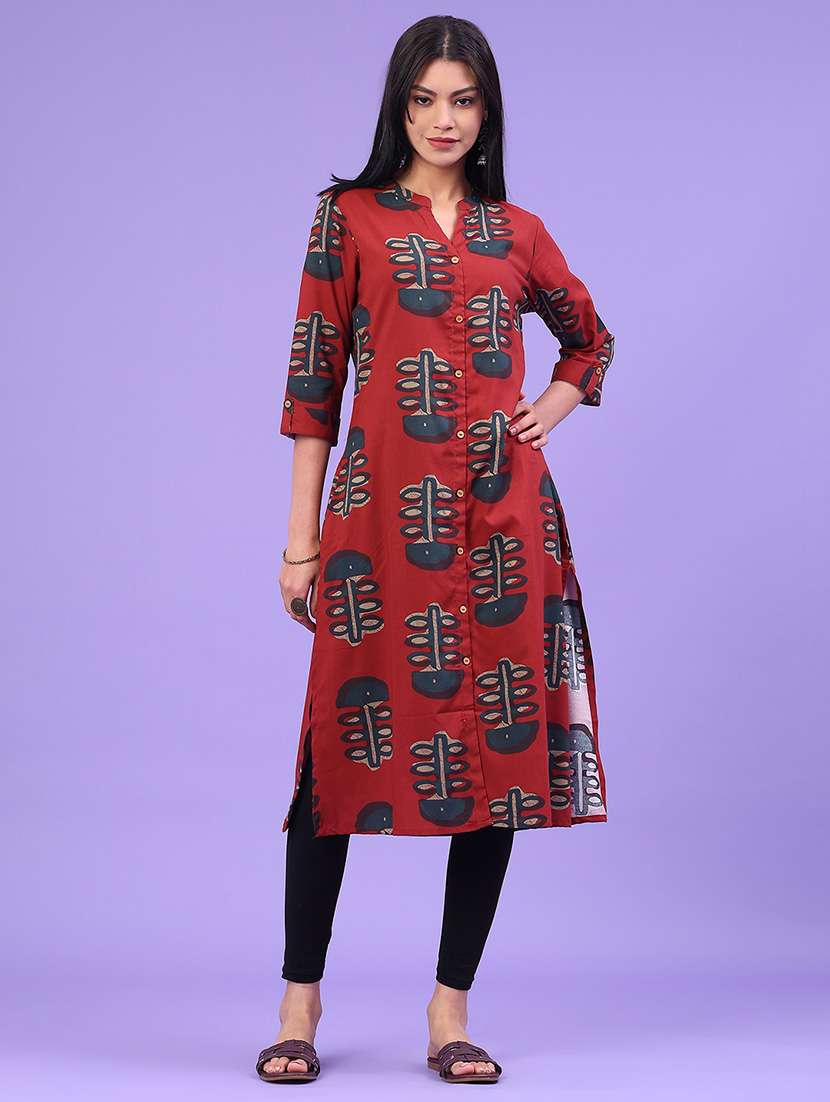 women printed three quarter sleeve straight kurta - 22248176 -  Standard Image - 1