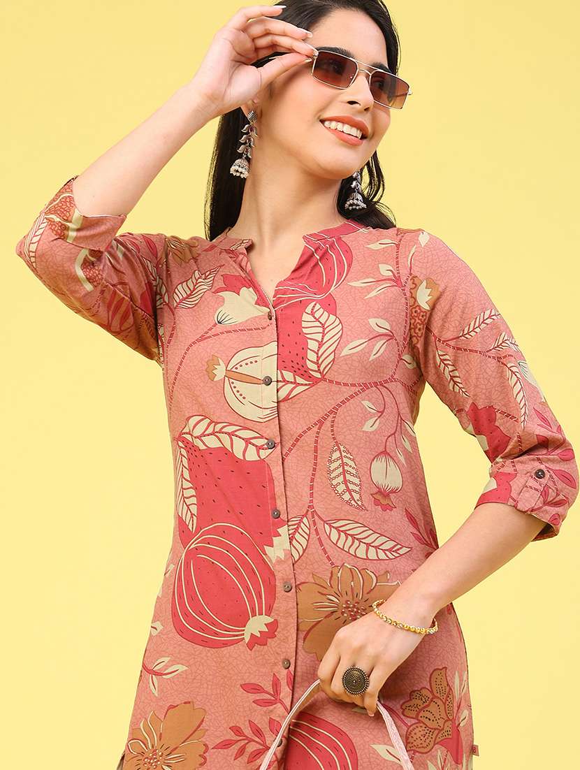 Women Printed Three Quarter Sleeve Straight Kurta - 22248180 -  Standard Image - 1