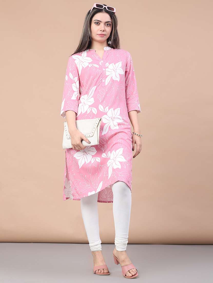 women floral printed three quarter sleeve straight kurta - 22248190 -  Standard Image - 1
