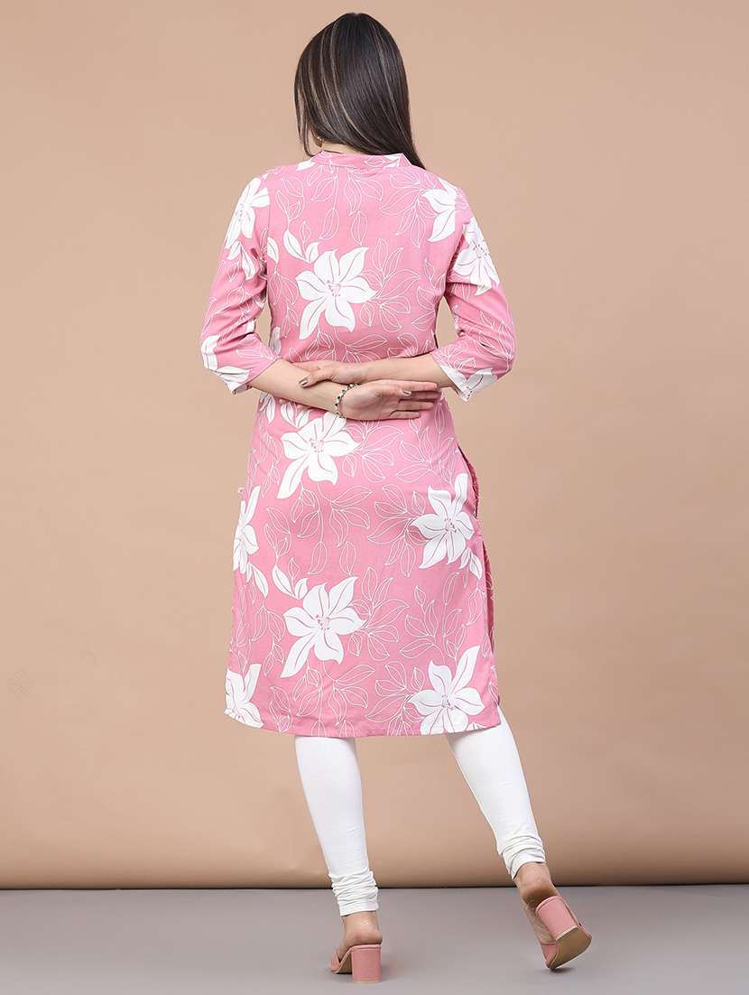 women floral printed three quarter sleeve straight kurta - 22248190 -  Standard Image - 4