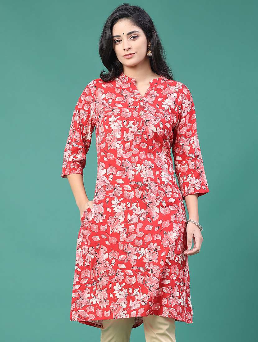 women floral three quarter sleeve kurta pant set - 22248193 -  Standard Image - 1