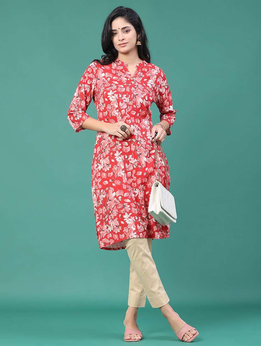 women floral three quarter sleeve kurta pant set - 22248193 -  Standard Image - 4