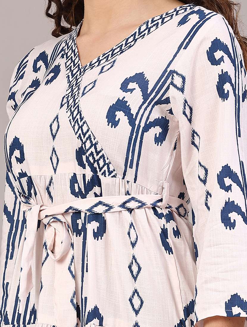 women ikat printed three quarter sleeve tiered ethnic dress - 22248269 -  Standard Image - 1