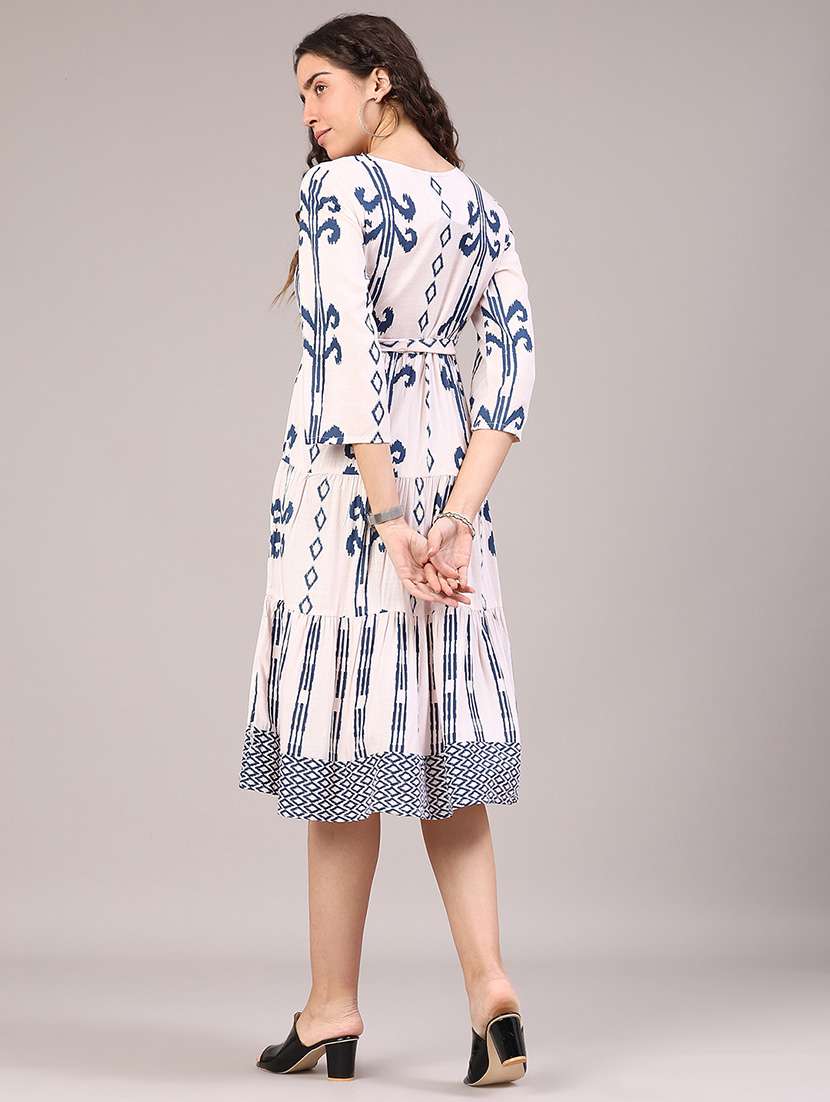 women ikat printed three quarter sleeve tiered ethnic dress - 22248269 -  Standard Image - 4
