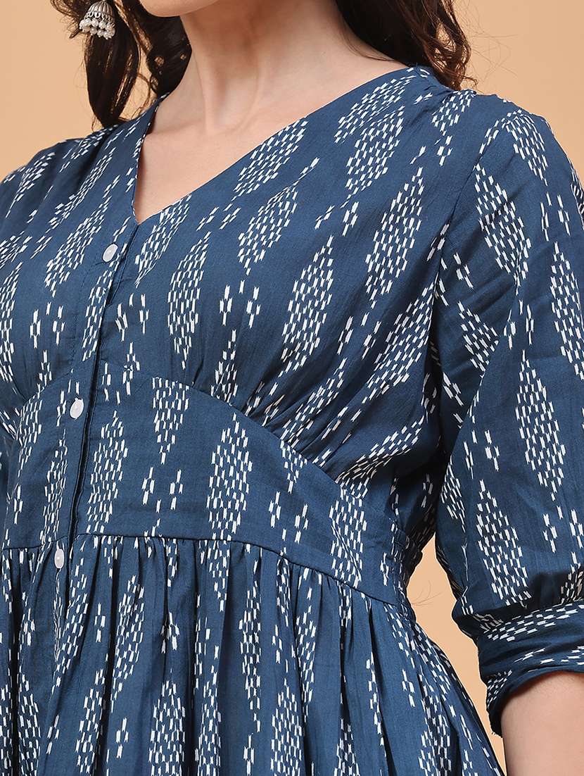 blue rayon fit & flare dress - 22248272 -  Standard Image - 1