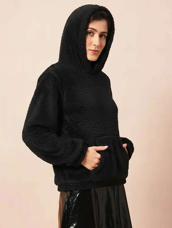 women solid long sleeve hooded sweatshirt - 22248289 -  Standard Image - 1